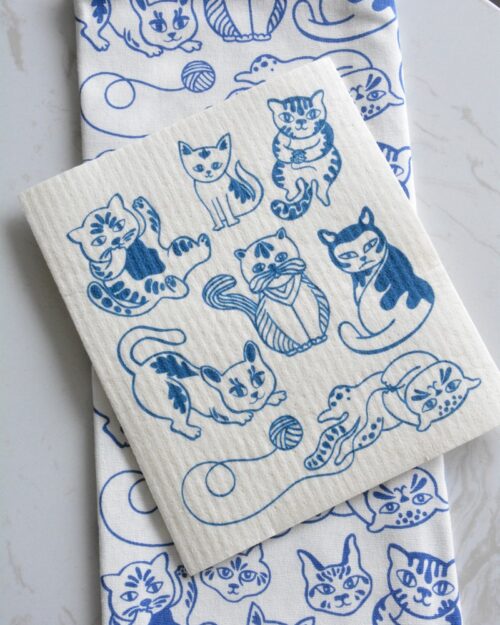 Ensemble Linge à Vaisselle et Linge Suédois Chats