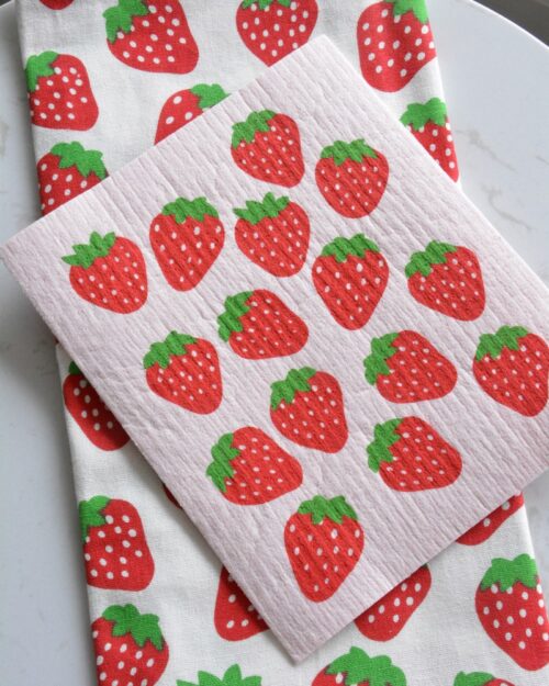 Ensemble Linge à Vaisselle et Linge Suédois Fraises
